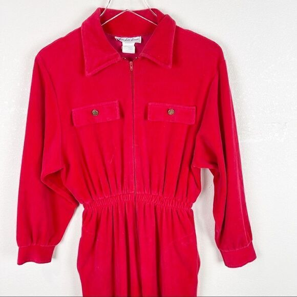 Saks Fifth Avenue Red Velvet Jumpsuit Gold XS - Picture 4 of 14